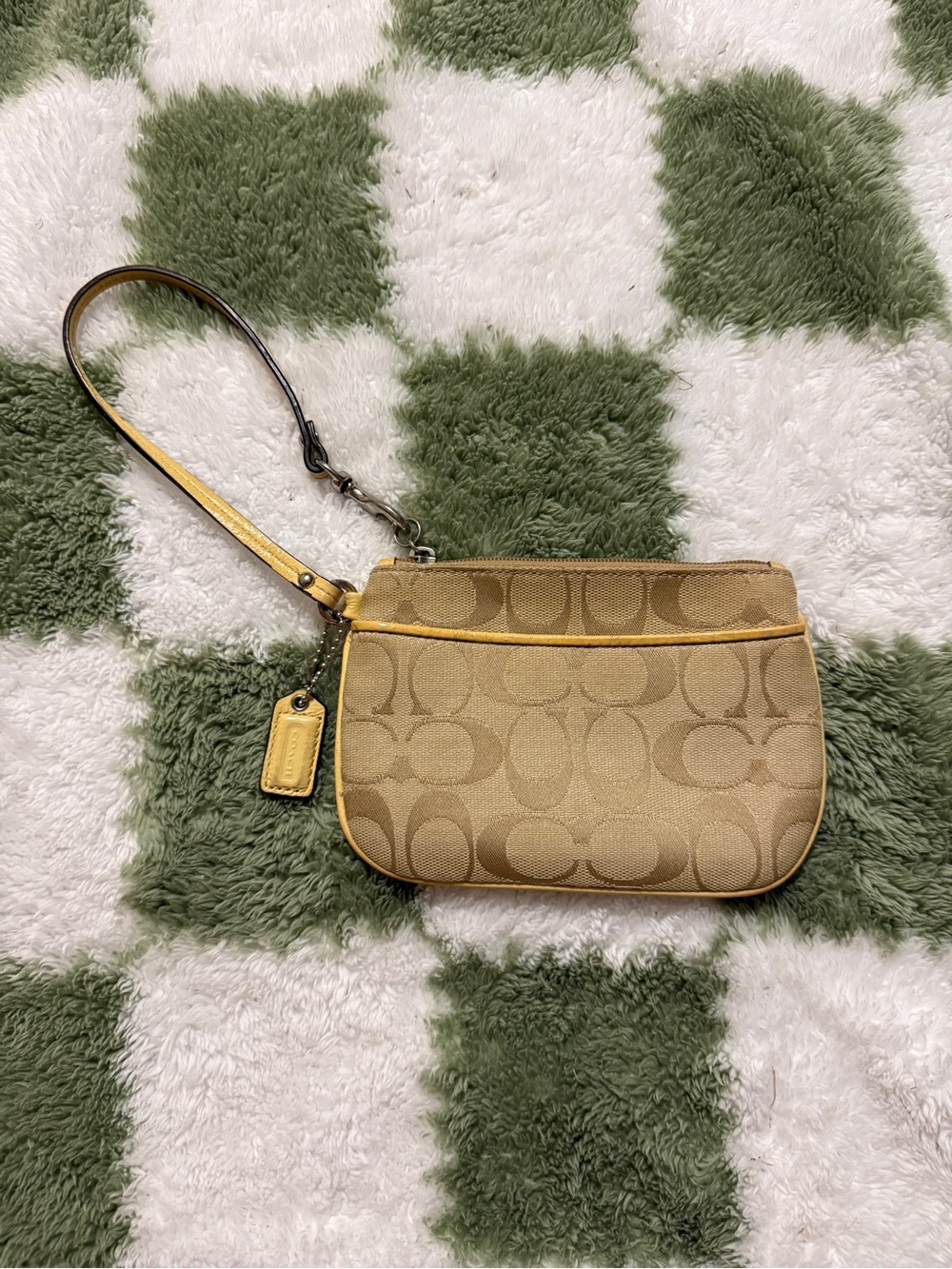 Coach Signature Canvas Wristlet with Yellow Trim